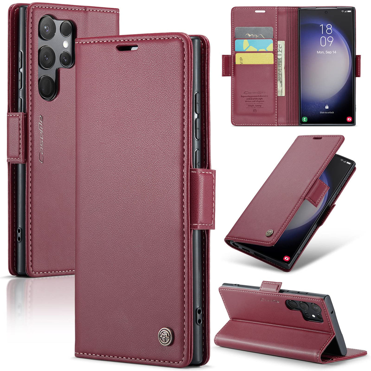 Leather Phone Case for Samsung Galaxy S23 Ultra, Kickstand Phone Cover
