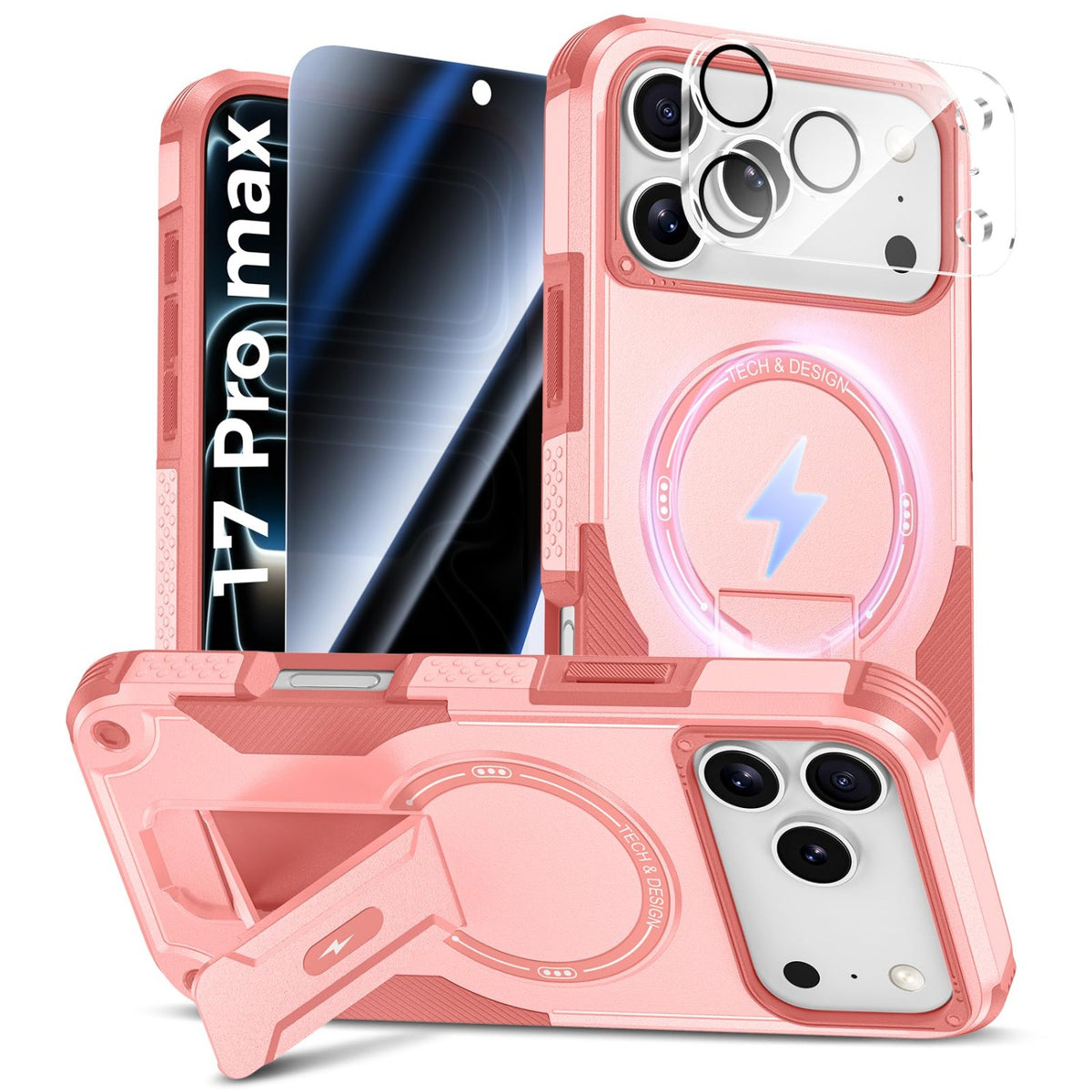 MagSafe Phone Case with Stand for iPhone 17 Pro Max, Anti-Peep & Lens Protector