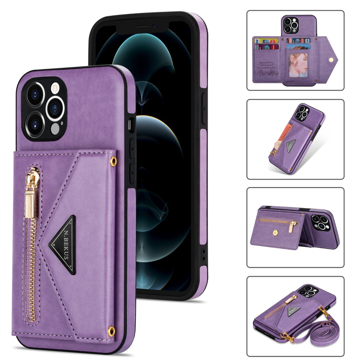Leather Wallet Crossbody Phone Case for iPhone 16 Pro Max - Shockproo