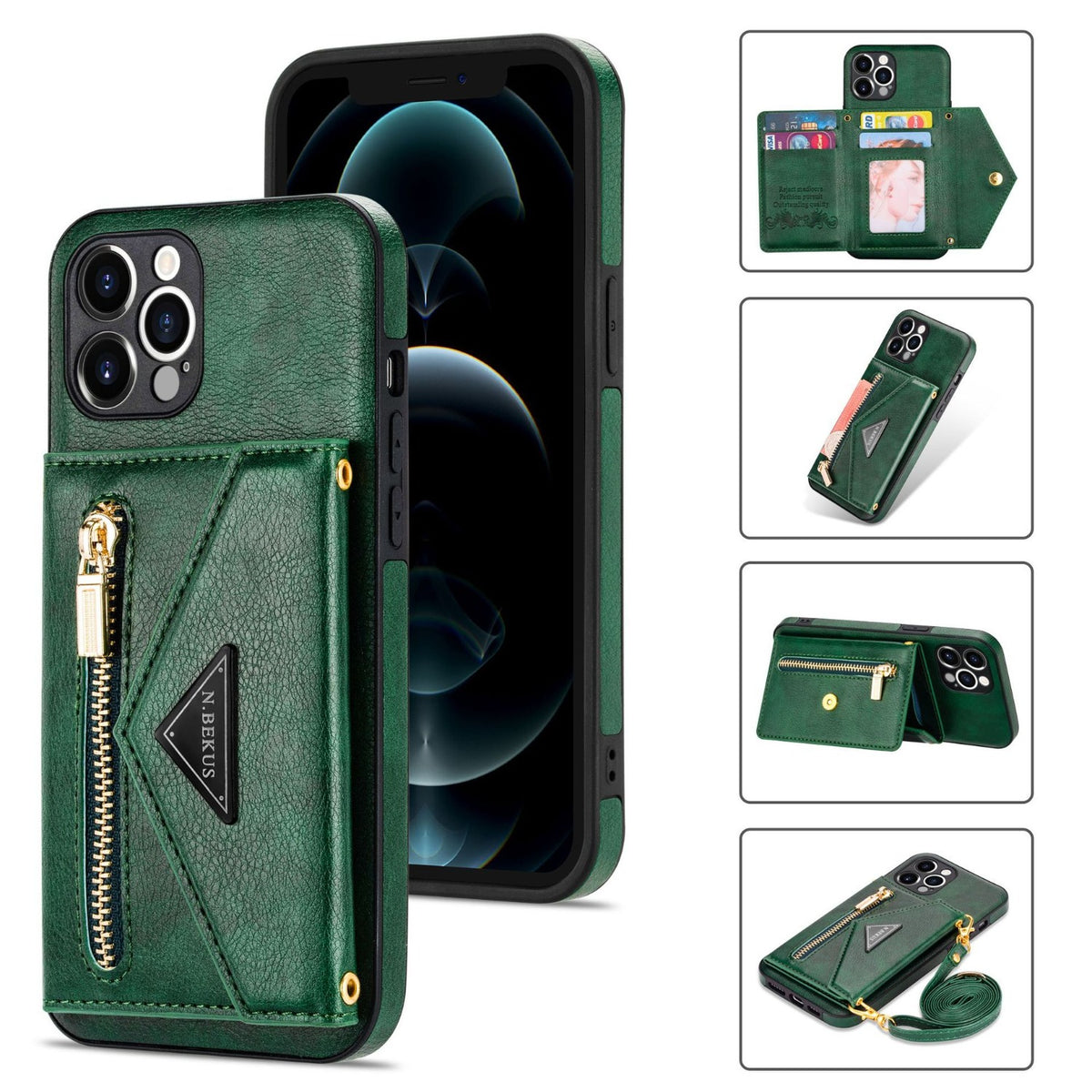 Leather Wallet Crossbody Phone Case for iPhone 16 Pro Max - Shockproo