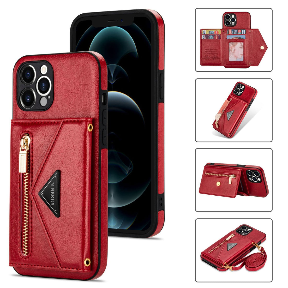 Leather Wallet Crossbody Phone Case for iPhone 16 Pro Max - Shockproo