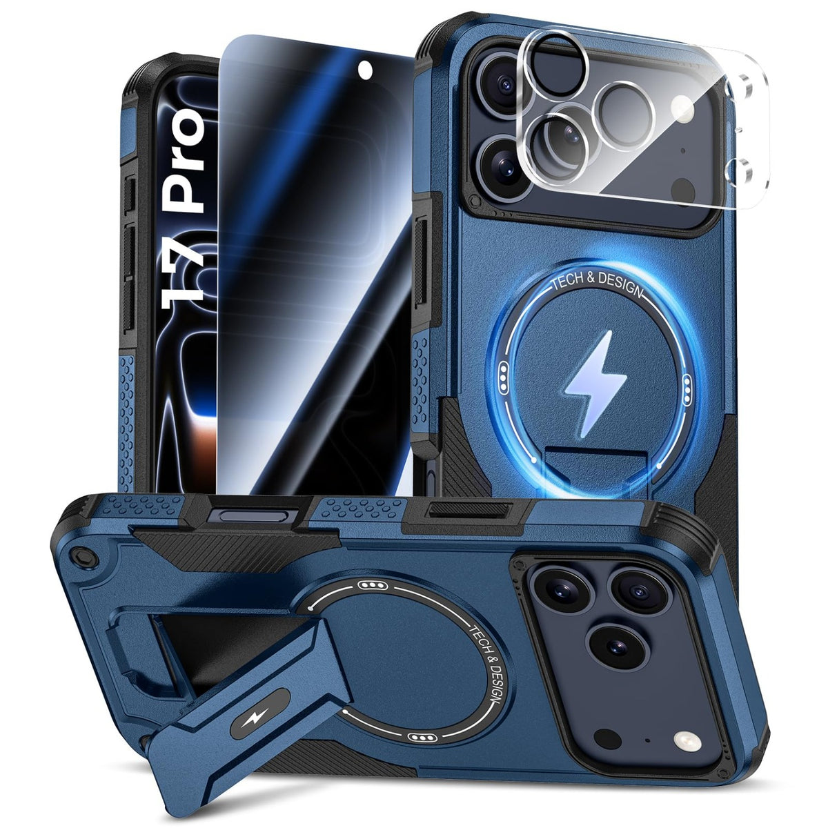 MagSafe Phone Case with Stand for iPhone 17 Pro Max, Anti-Peep & Lens Protector