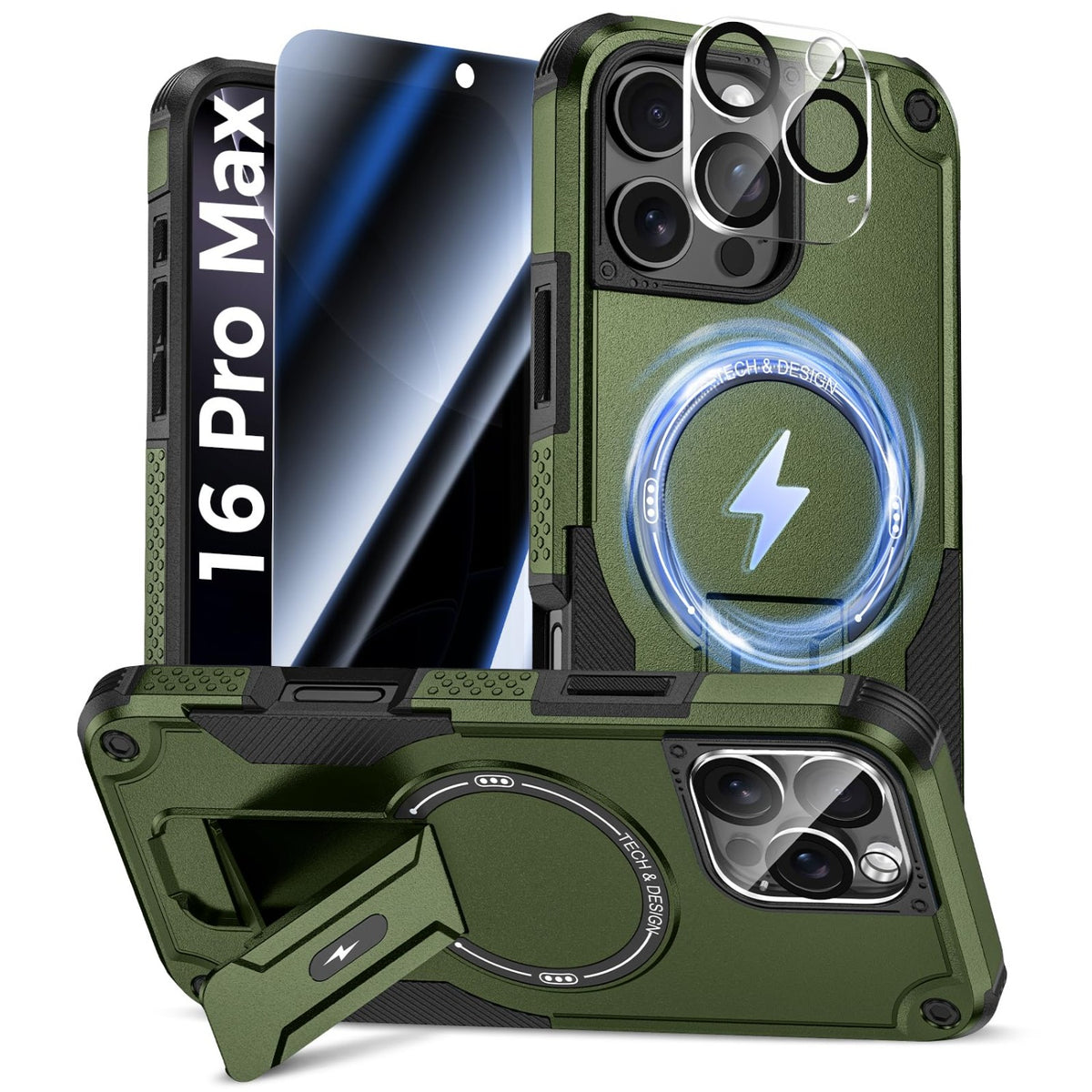 MagSafe Phone Case with Stand for iPhone 17 Pro Max, Anti-Peep & Lens Protector