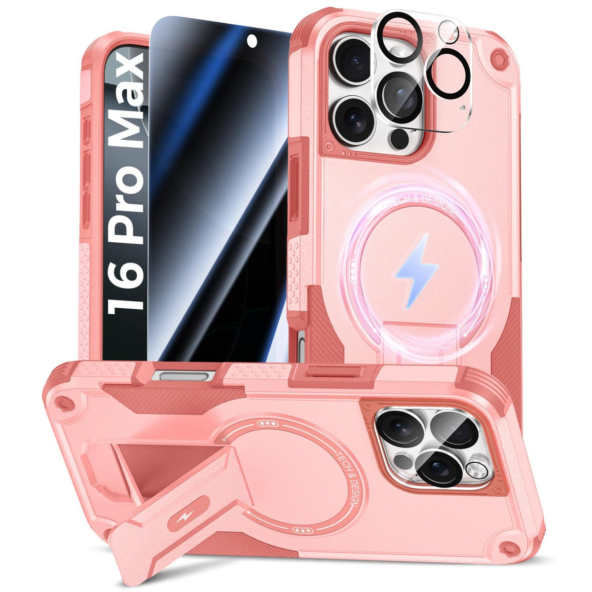 MagSafe Phone Case with Stand for iPhone 17 Pro Max, Anti-Peep & Lens Protector