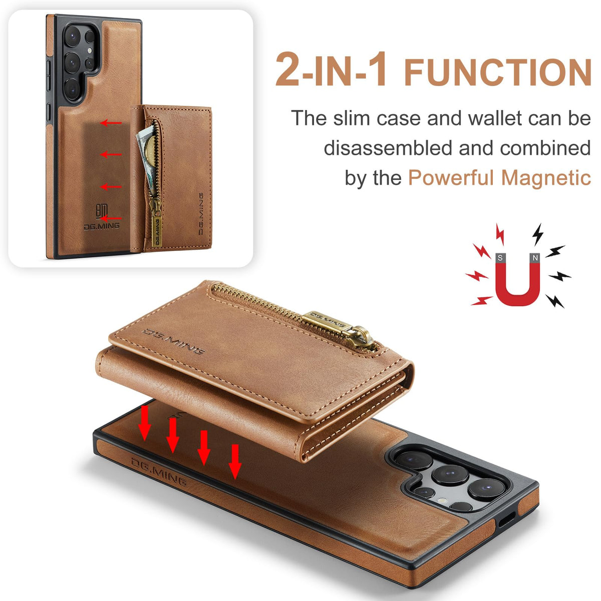 2-in-1 magnetic wallet-style phone case for Samsung Galaxy S25, made of matte leather.
