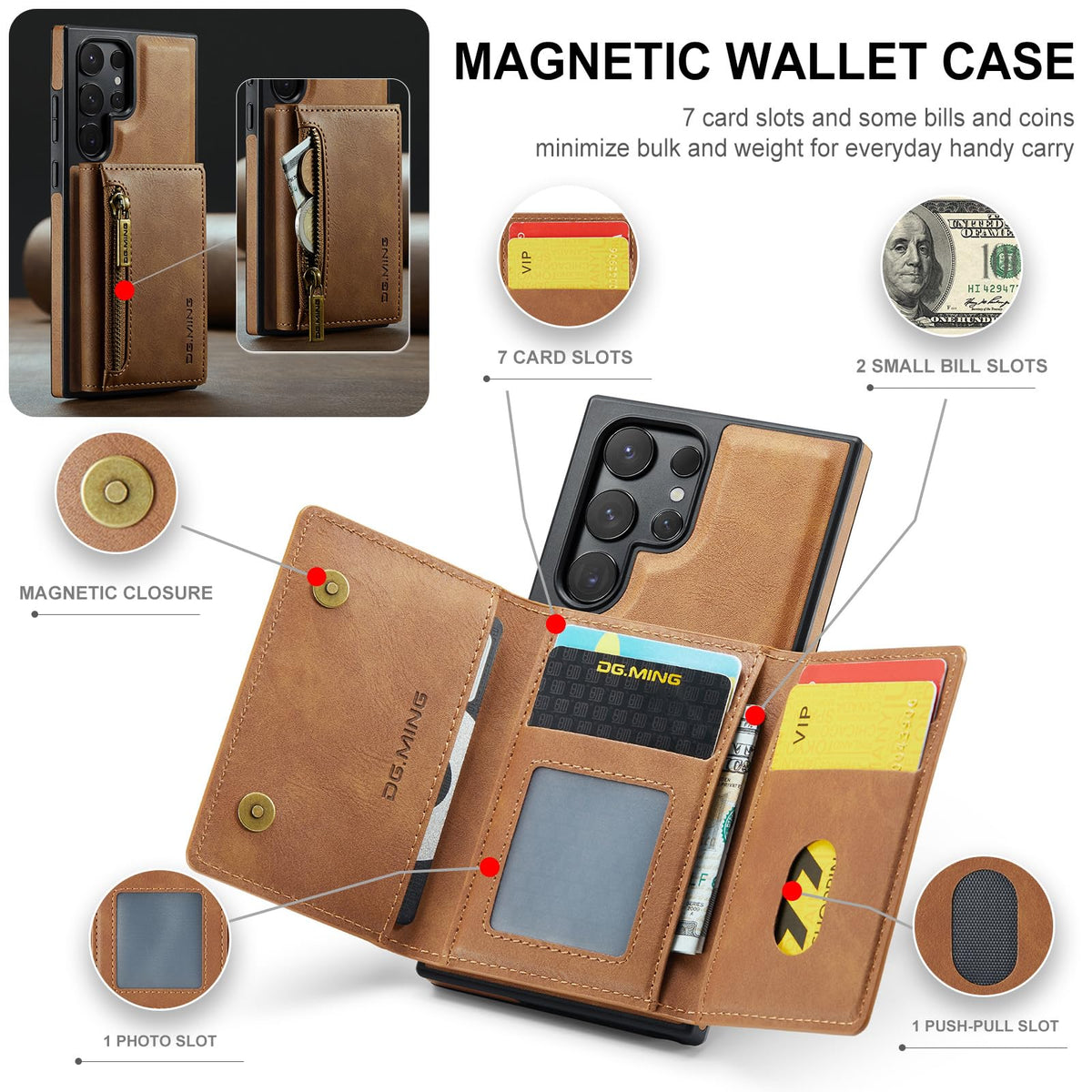 2-in-1 magnetic wallet-style phone case for Samsung Galaxy S25, made of matte leather.