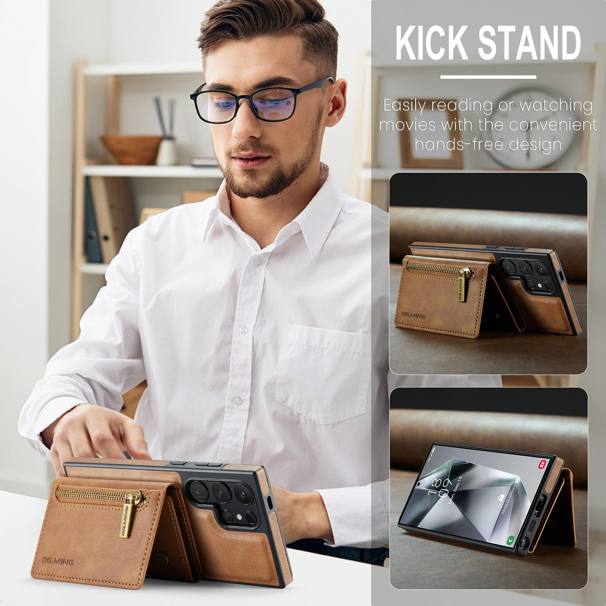 2-in-1 magnetic wallet-style phone case for Samsung Galaxy S25, made of matte leather.