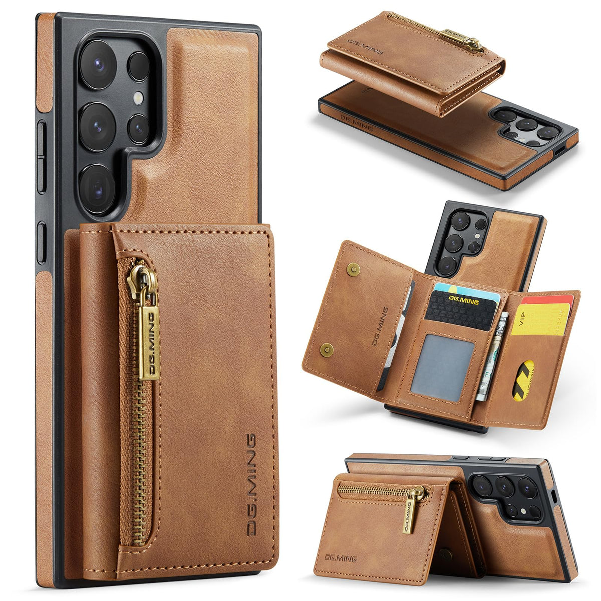 2-in-1 magnetic wallet-style phone case for Samsung Galaxy S25, made of matte leather.