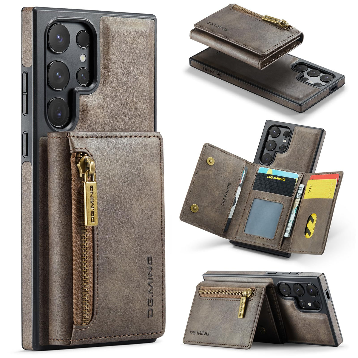 2-in-1 magnetic wallet-style phone case for Samsung Galaxy S25, made of matte leather.