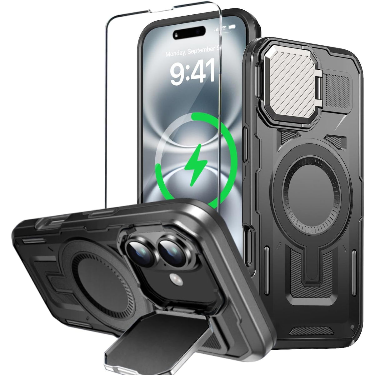Military Grade Magnetic iPhone 16 Pro Phone Case with  Stand screen p