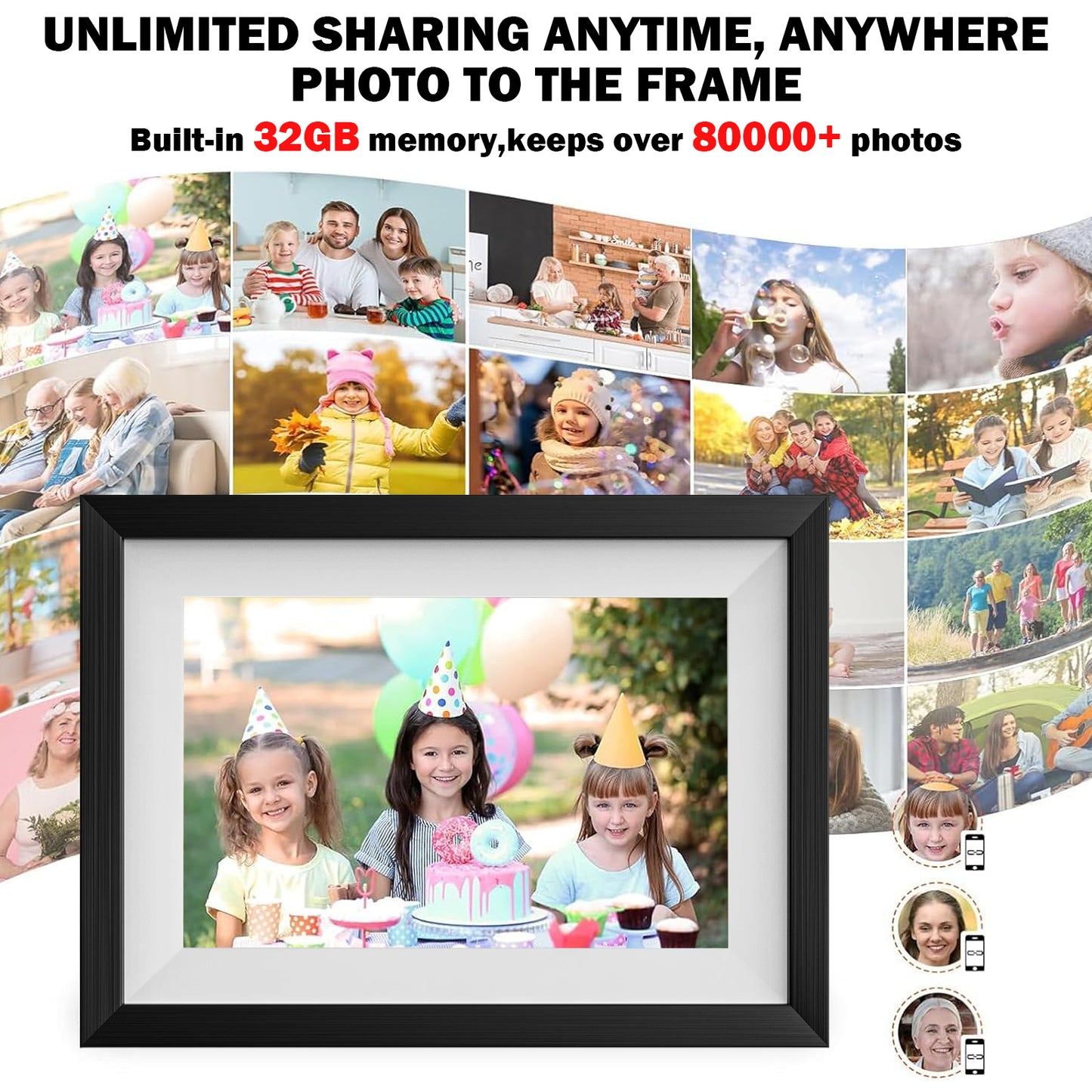 VEANXIN 10.1 inch Digital Picture Frame (32GB Storage,Black Wooden Frame,Frameo APP)