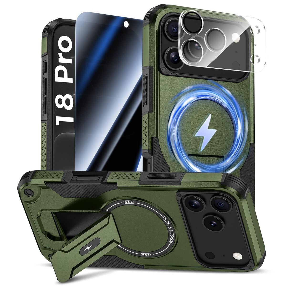 MagSafe Phone Case with Stand for iPhone 17 Pro Max, Anti-Peep & Lens Protector