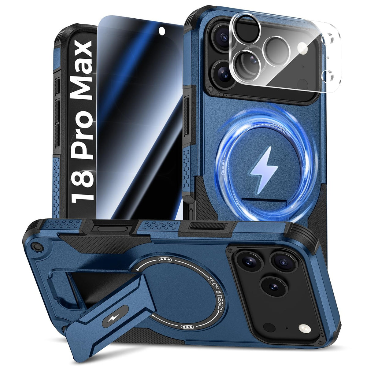 MagSafe Phone Case with Stand for iPhone 17 Pro Max, Anti-Peep & Lens Protector