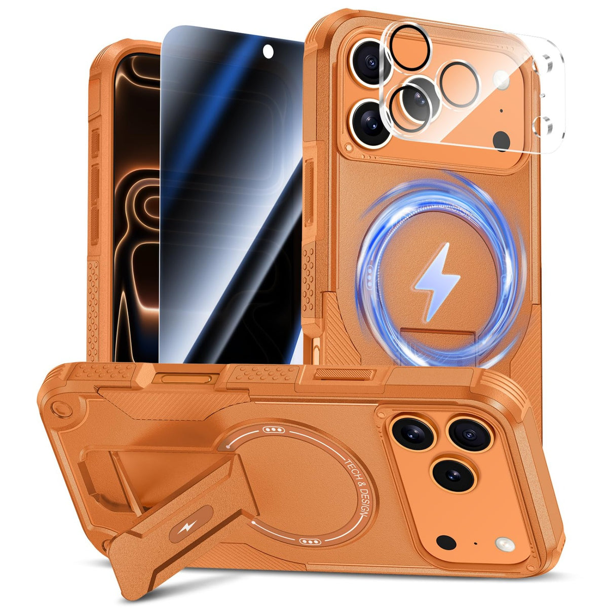 MagSafe Phone Case with Stand for iPhone 17 Pro Max, Anti-Peep & Lens Protector