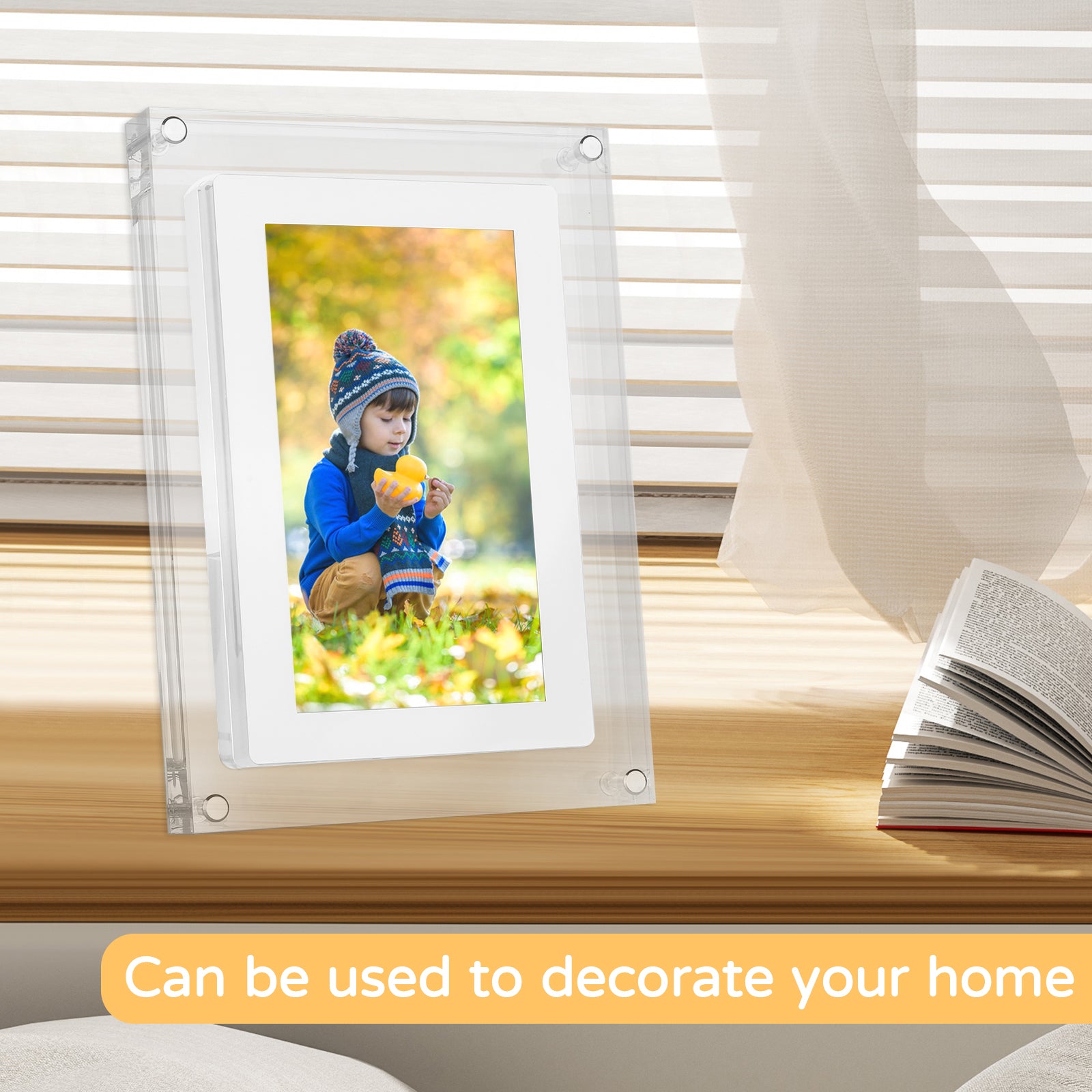 Acrylic Digital Picture Frame with Built-in 8GB Memory and 1500 mAh Battery