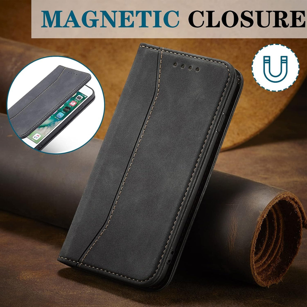 Magnetic genuine leather phone case for Samsung Galaxy S6