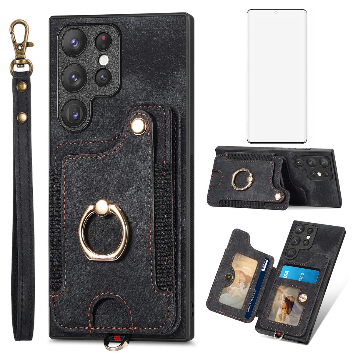 Card Holder phone case for Samsung Galaxy S22 Ultra 5G with screen pr