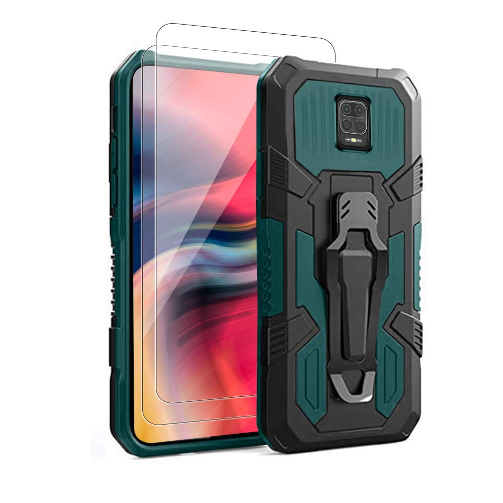 Shock-proof phone case for Xiaomi Redmi Note 9s/9 Pro, includes [2-pack] tempered glass screen protector.