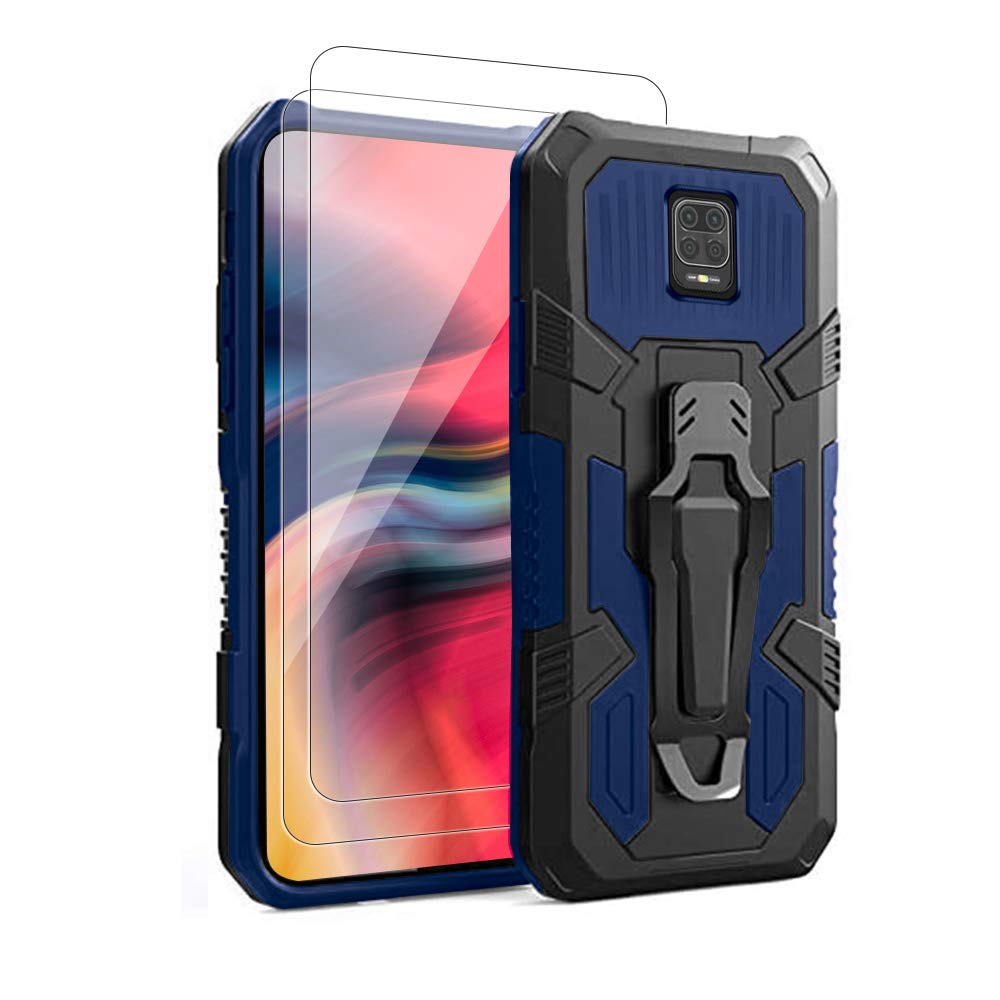 Shock-proof phone case for Xiaomi Redmi Note 9s/9 Pro, includes [2-pack] tempered glass screen protector.
