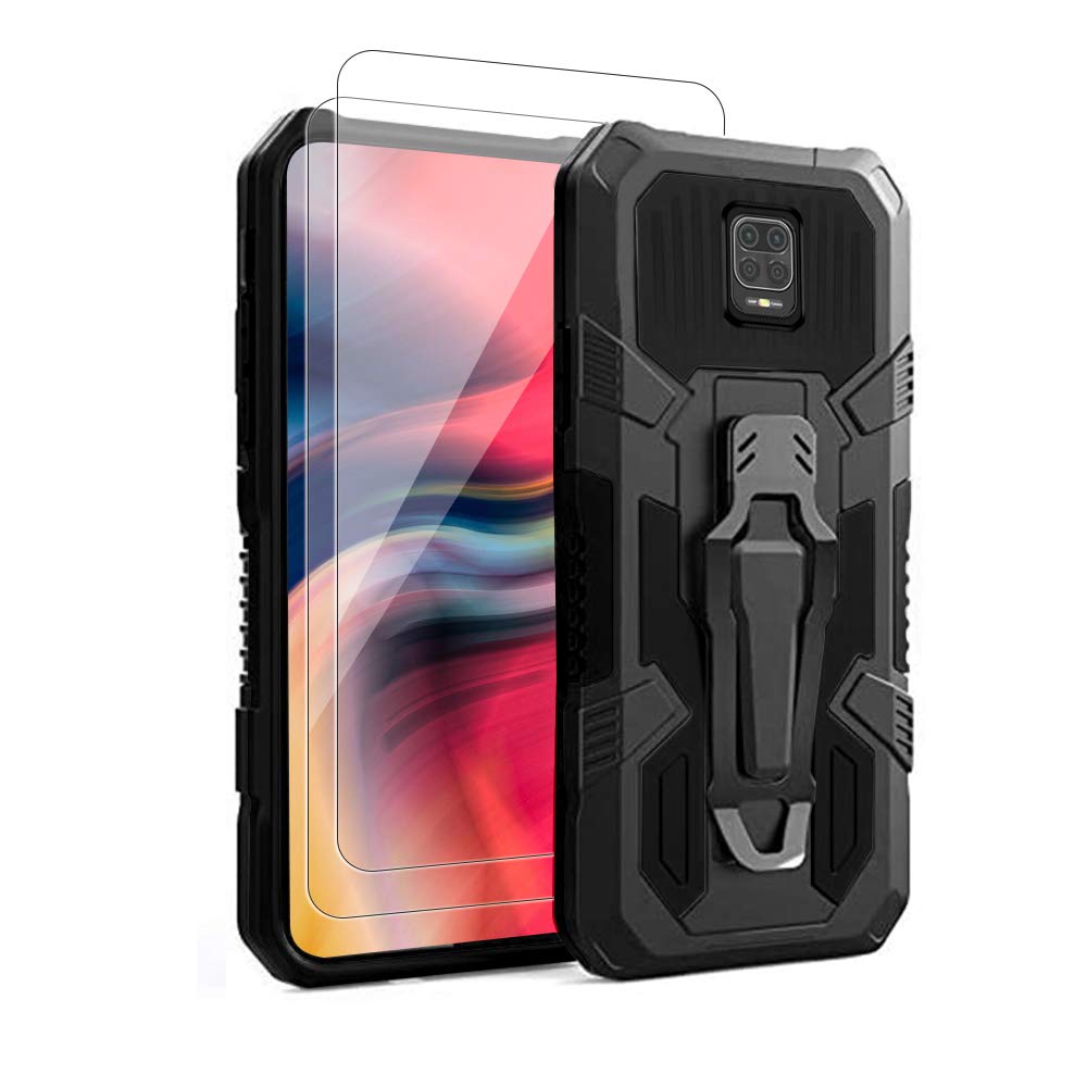 Shock-proof phone case for Xiaomi Redmi Note 9s/9 Pro, includes [2-pack] tempered glass screen protector.