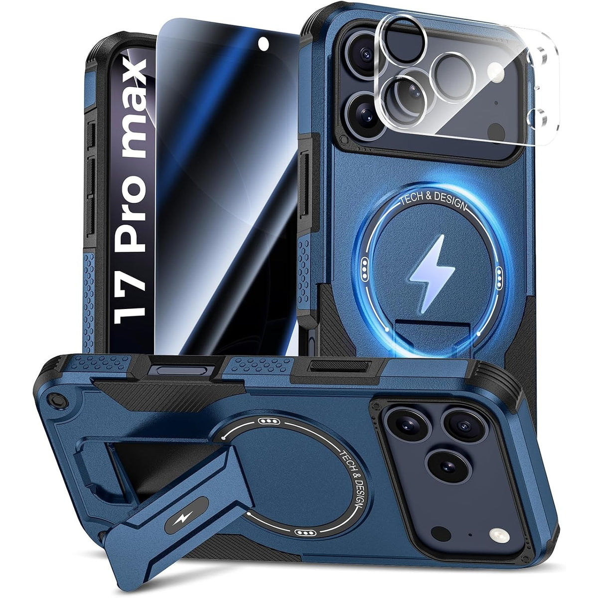 MagSafe Phone Case with Stand for iPhone 17 Pro Max, Anti-Peep & Lens Protector