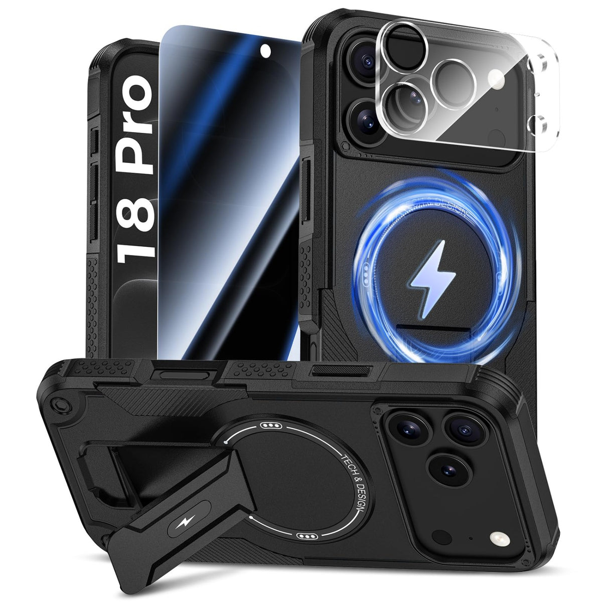 MagSafe Phone Case with Stand for iPhone 17 Pro Max, Anti-Peep & Lens Protector