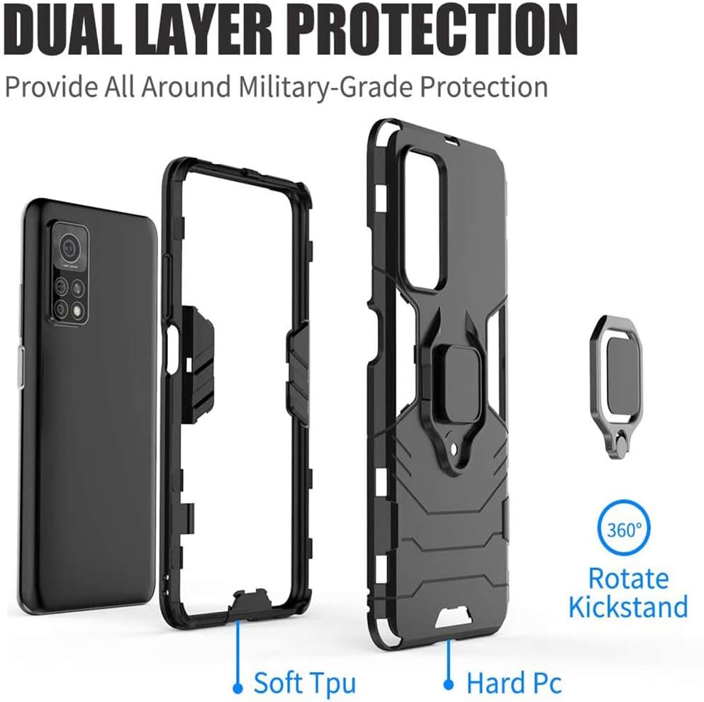Shockproof phone case for Xiaomi Mi 10T/10T Pro 5G, with tempered glass screen protector.