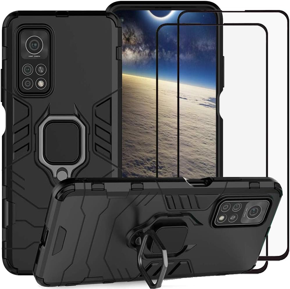 Shockproof phone case for Xiaomi Mi 10T/10T Pro 5G, with tempered glass screen protector.