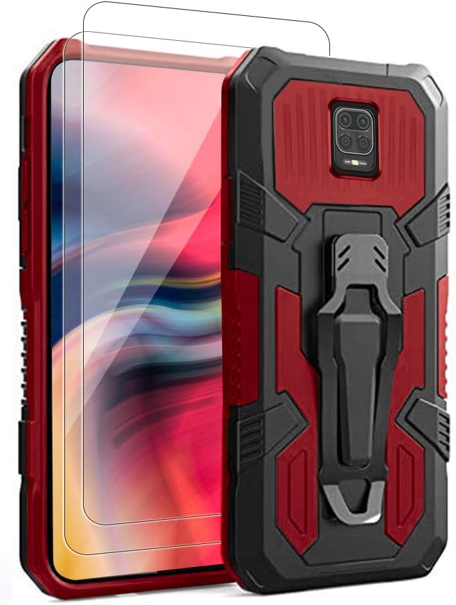 Shock-proof phone case for Xiaomi Redmi Note 9s/9 Pro, includes [2-pack] tempered glass screen protector.
