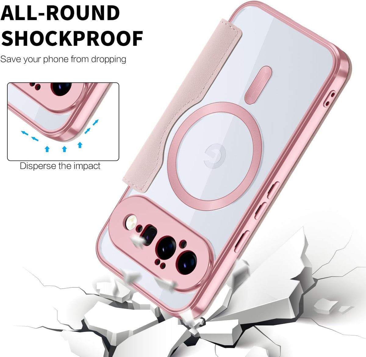 Flip wallet-style PU leather phone case for Google Pixel 10, MagSafe compatible.