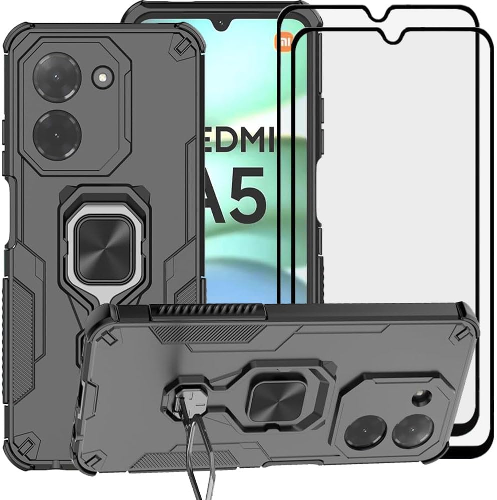 Shockproof protective case with stand for Xiaomi Redmi A5 4G, with tempered glass screen protector