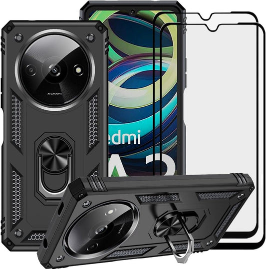 Shockproof phone case for Xiaomi Redmi A3, with tempered glass screen protector [2-pack]