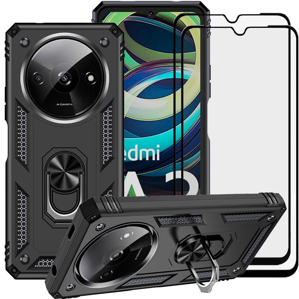 Shockproof phone case for Xiaomi Redmi A3, with tempered glass screen protector [2-pack]