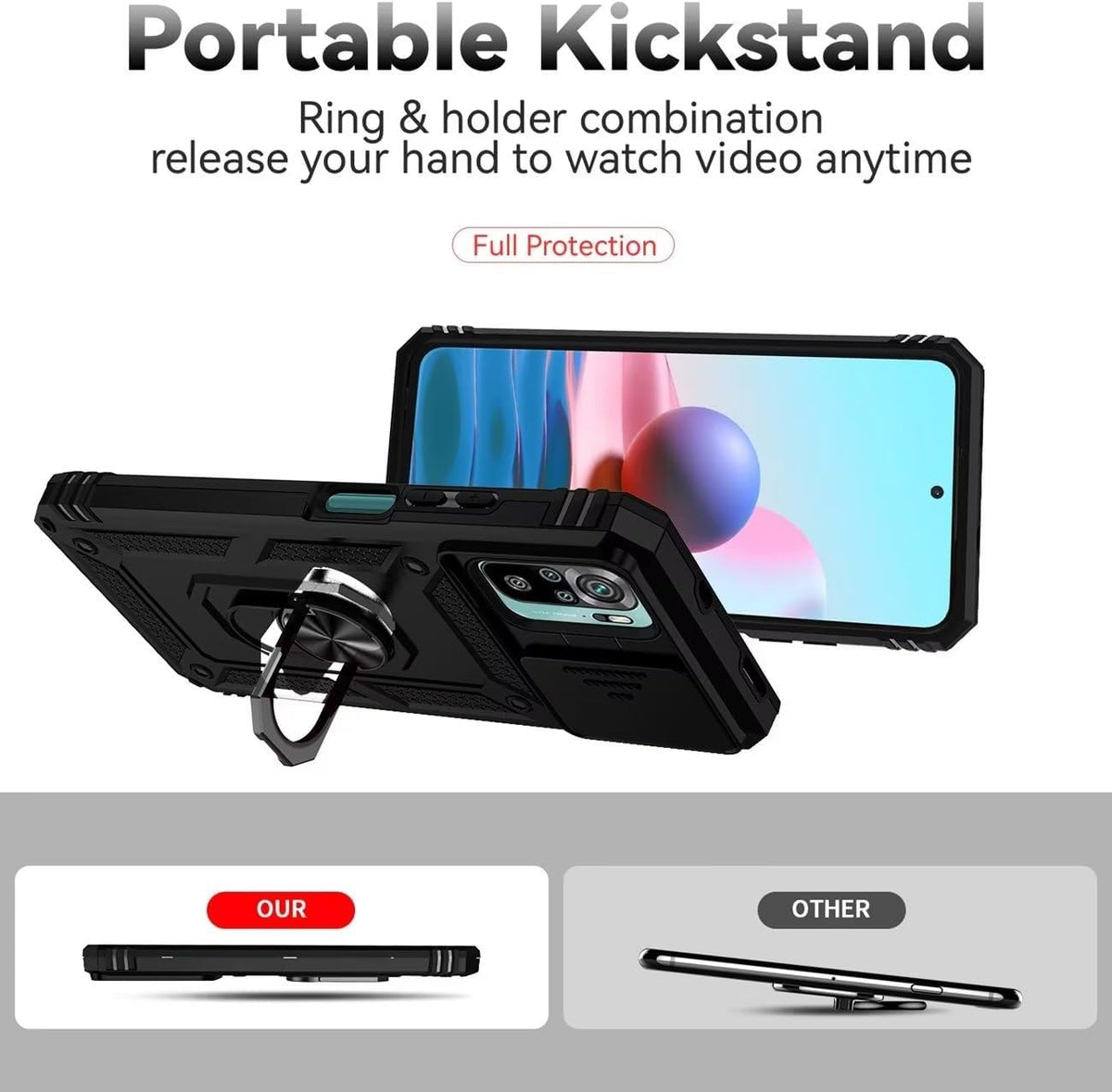 Magnetic phone case for Redmi Note 10/Redmi Note 10S/Poco M5S, with tempered glass screen protector.