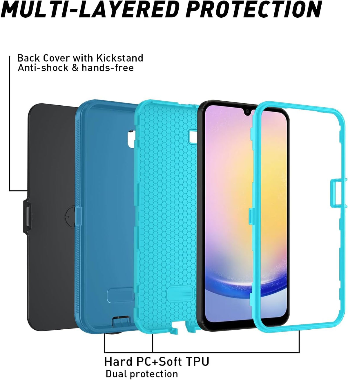 Shock-proof protective case for Samsung Galaxy A17 5G with tempered glass screen protector.