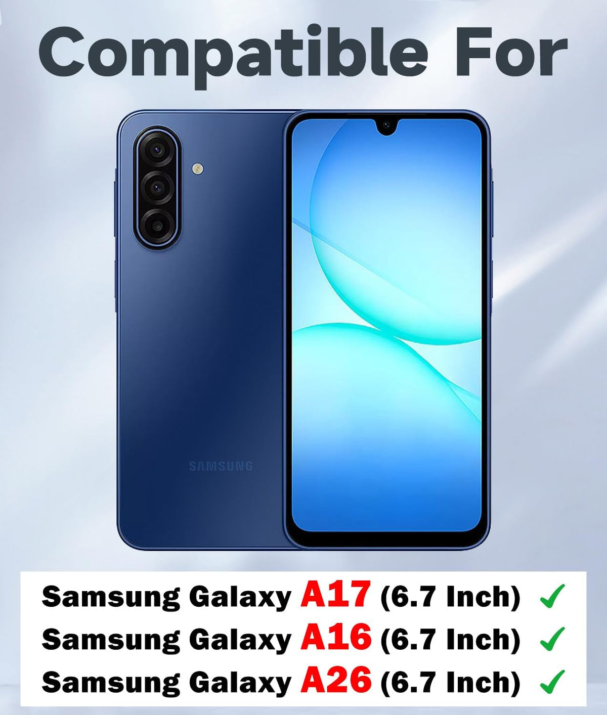 Shockproof phone case for Samsung Galaxy A17/A16/A26-4G/5G, includes 2 screen protectors.