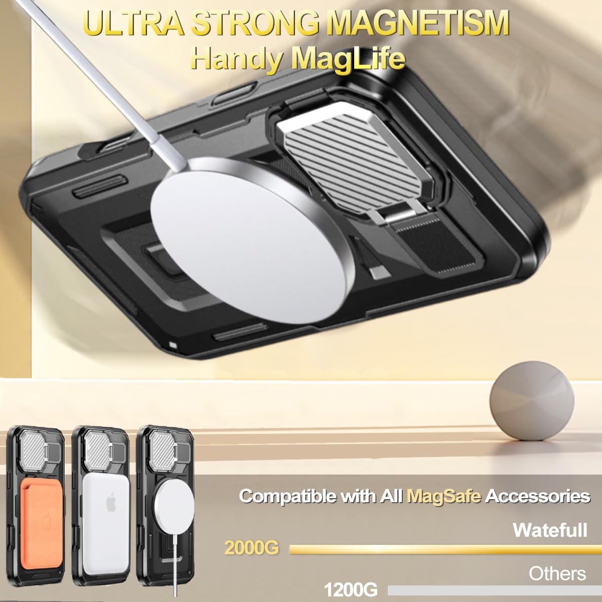 Military Grade Magnetic iPhone 16 Pro Phone Case with  Stand screen p