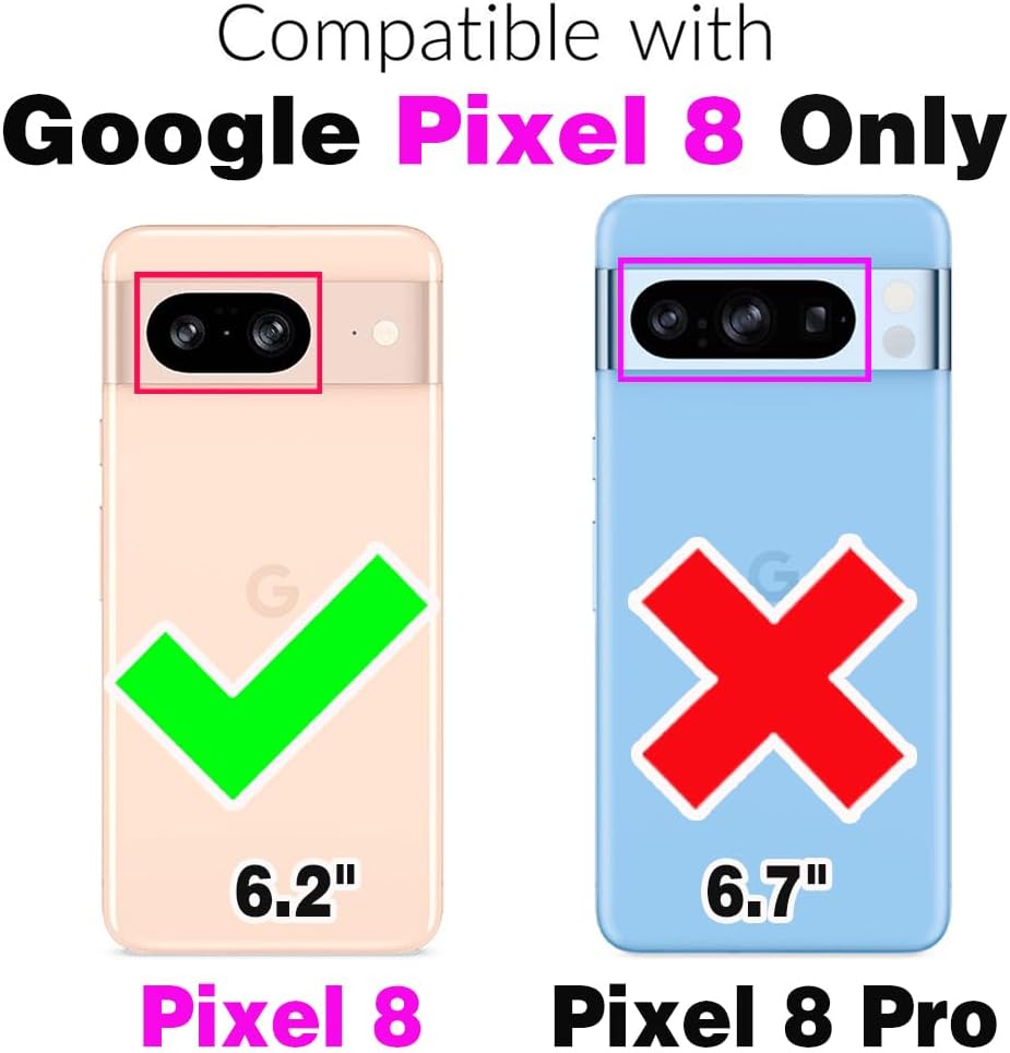 Leather Phone Case for Google Pixel 8 5G – Flip Wallet Case with Tempered Glass Screen Protector