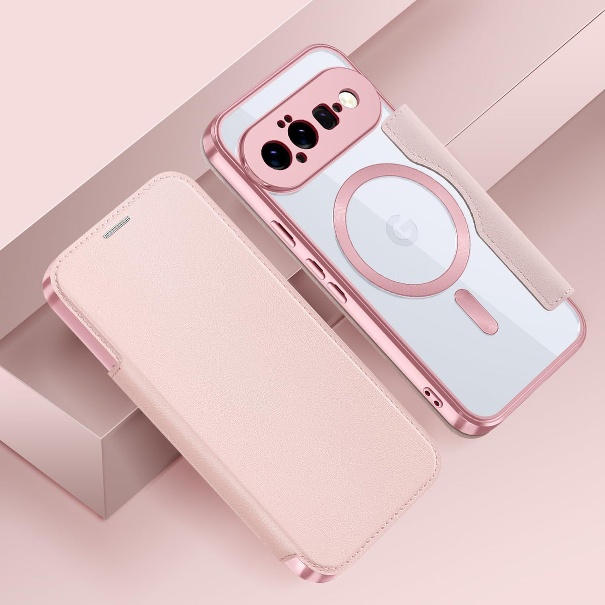 Flip wallet-style PU leather phone case for Google Pixel 10, MagSafe compatible.