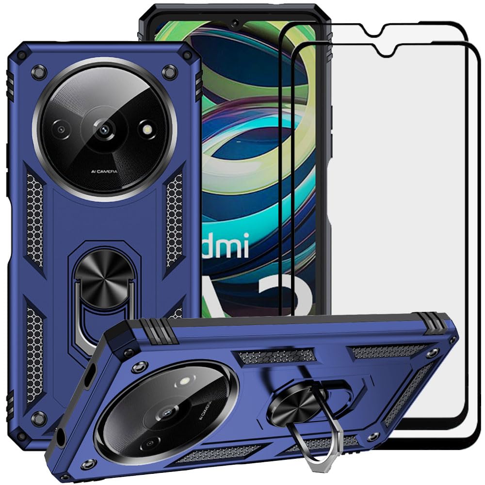 Shockproof phone case for Xiaomi Redmi A3, with tempered glass screen protector [2-pack]