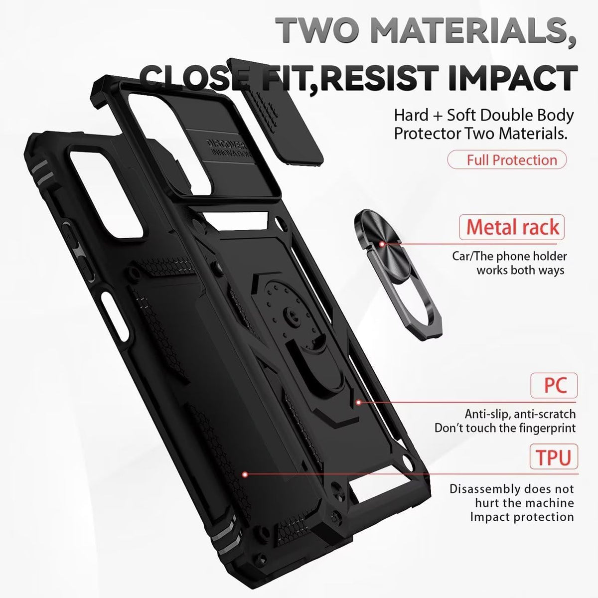 Magnetic phone case for Redmi Note 10/Redmi Note 10S/Poco M5S, with tempered glass screen protector.