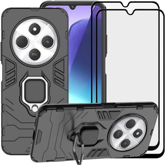 Shockproof TPU phone case for Xiaomi Redmi 14C, with tempered glass screen protector.