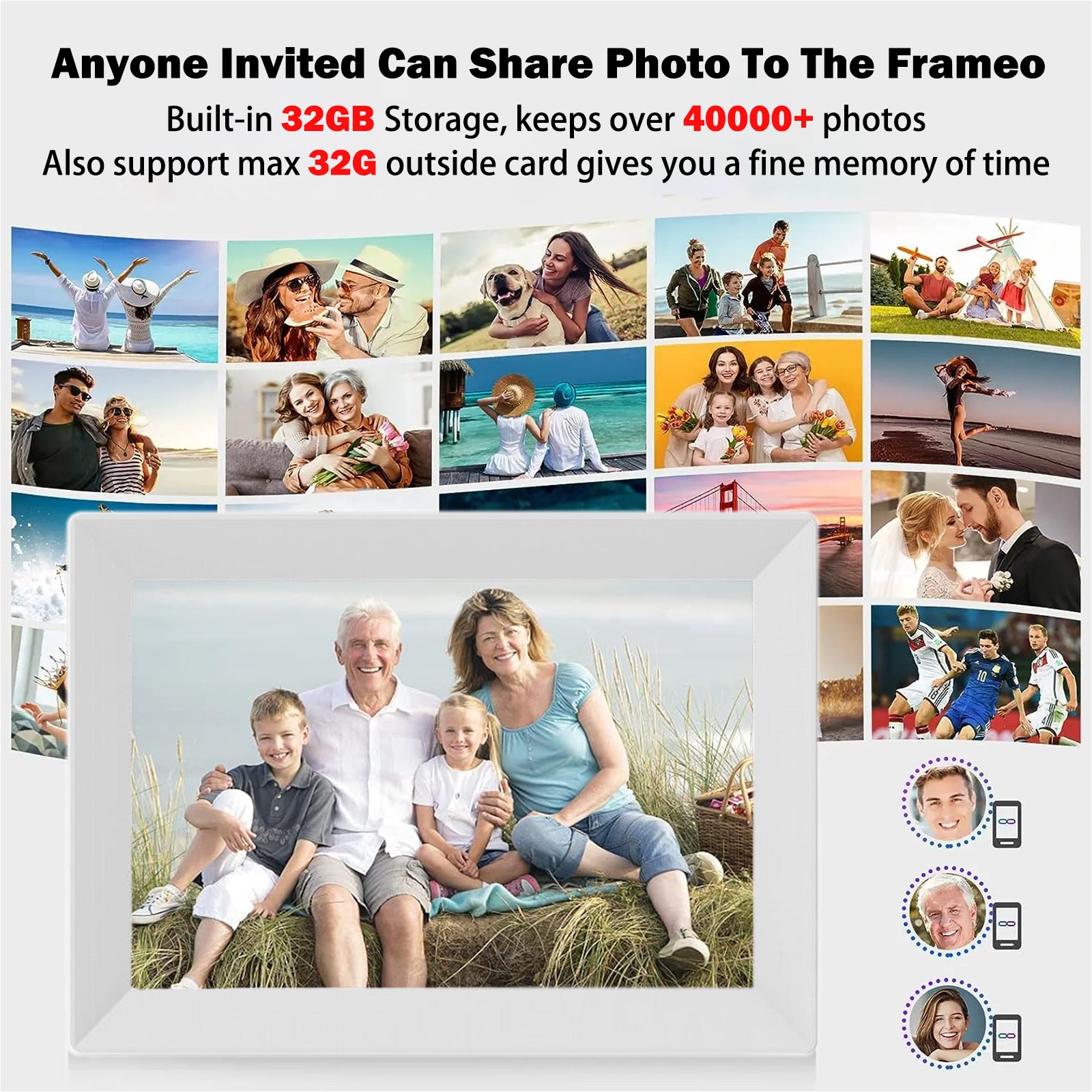 VEANXIN Frameo 10.1 Inch WiFi Digital Photo Frame-White