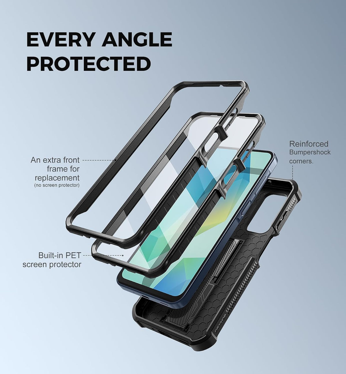 Shockproof phone case for Samsung Galaxy A35-5G with screen protector, 6.6-inch screen.