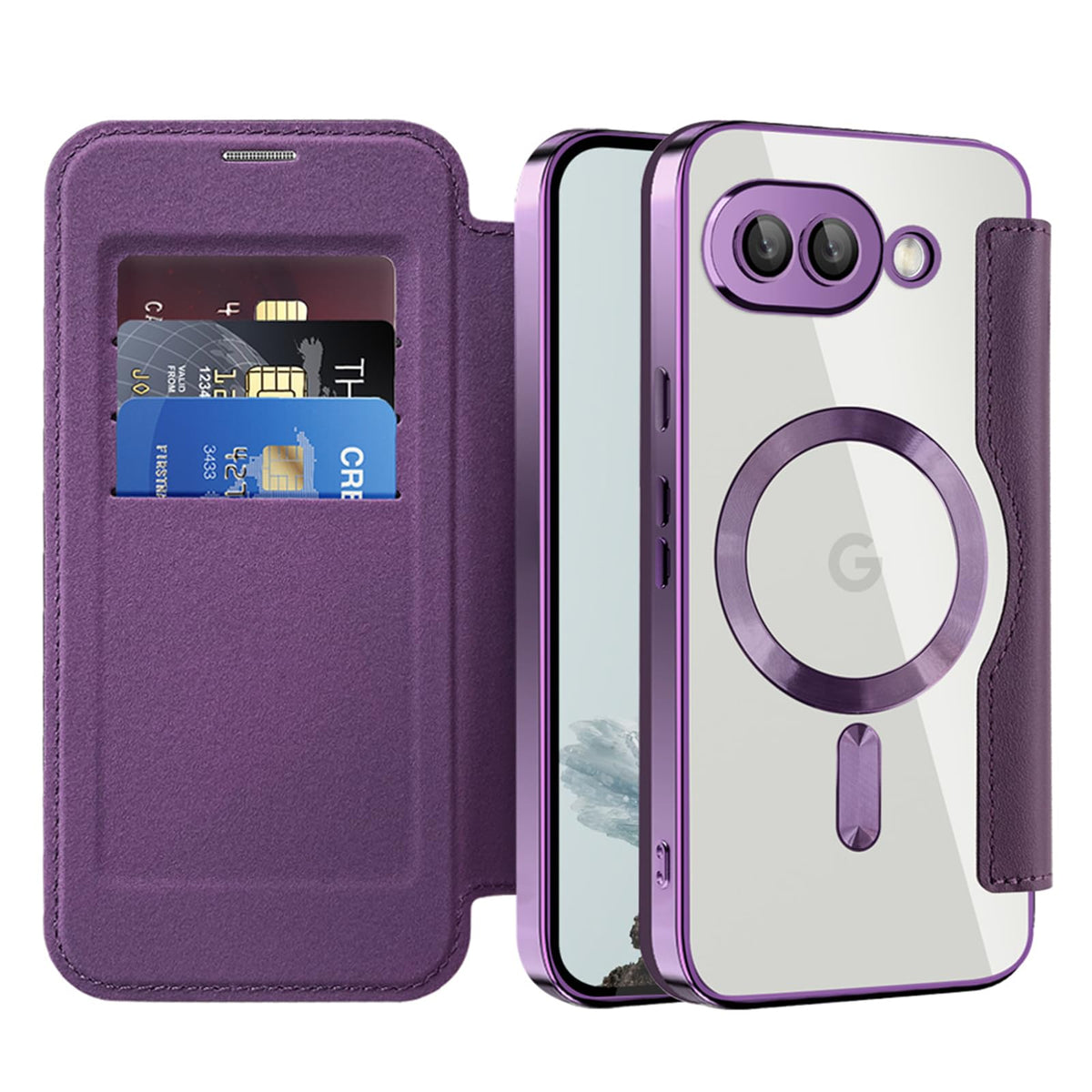 Flip wallet-style PU leather phone case for Google Pixel 10, MagSafe compatible.