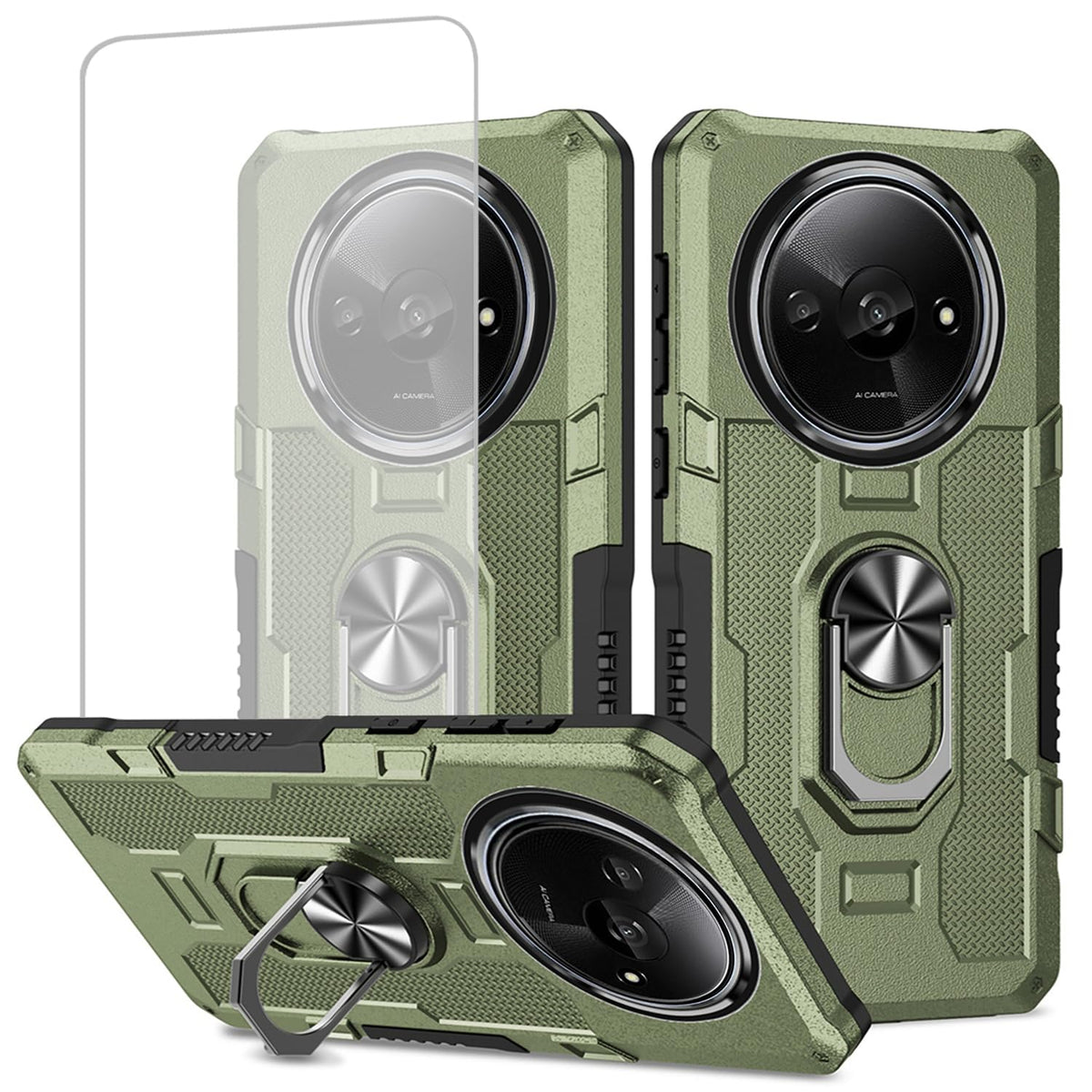 Shockproof phone case for Xiaomi Redmi A3, includes 1 tempered glass screen protector.