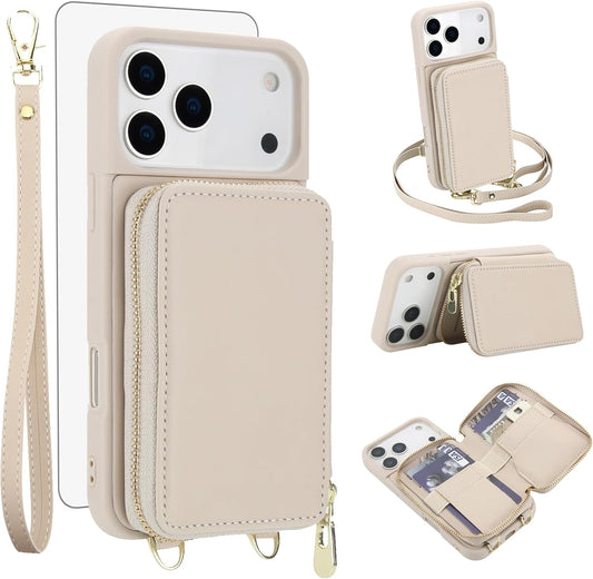 PU+TPU Leather Wallet Case With Screen Protector for iPhone 17 Pro Max