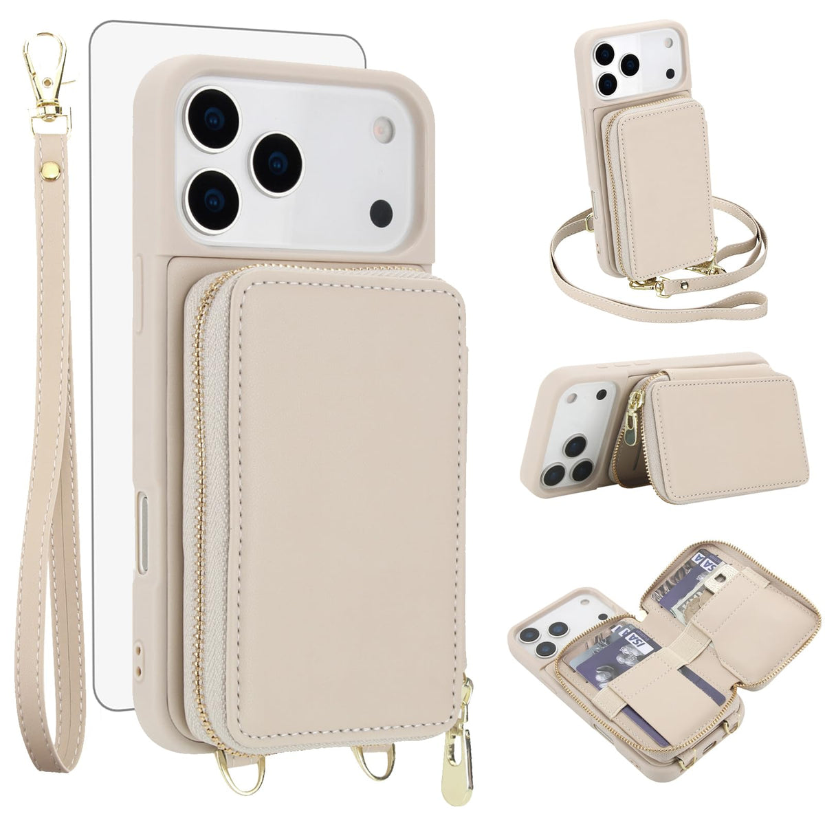 PU+TPU Leather Wallet Case With Screen Protector for iPhone 17 Pro Max