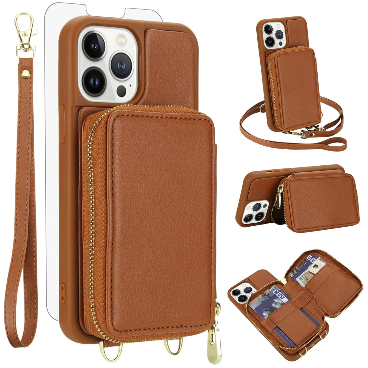 PU+TPU Leather Wallet Case With Screen Protector for iPhone 17 Pro Max