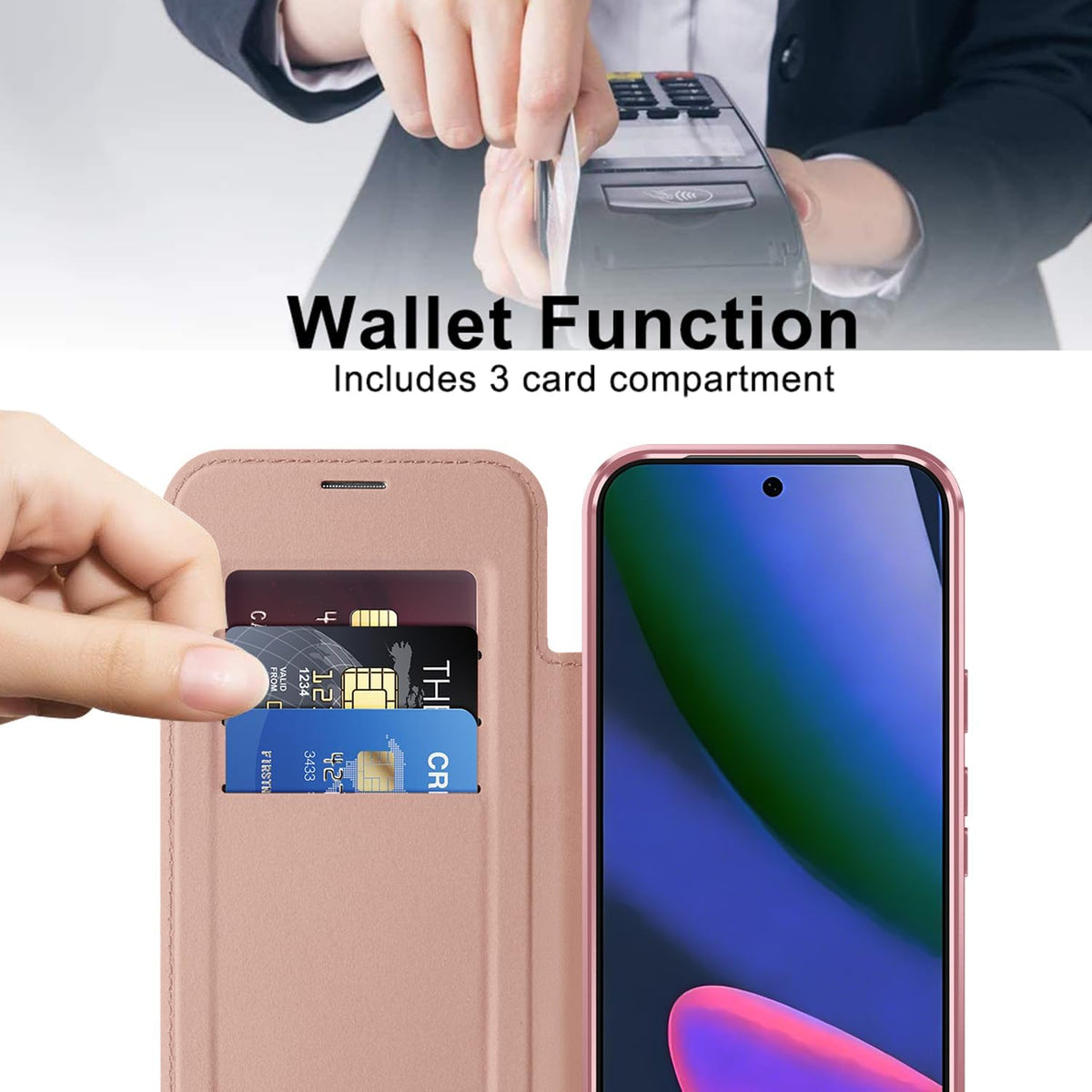 Flip wallet-style PU leather phone case for Google Pixel 10, MagSafe compatible.